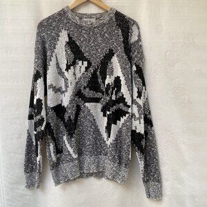 Vintage JJ Cochran Crew Neck Knit Grandpa Sweater Mens Large Geometric